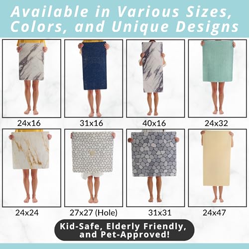 Enkosi Loofah Non-Slip Shower Mat - Shower Floors, Bathtub, Bathrooms, Wet Areas - Cushioned Bath Mat with Drain Holes - Quick Dry PVC, Secure Safety Pad Without Suction Cups (32x24 Pebble) - color: Pebble, size: 32" x 24" (Rectangular)
