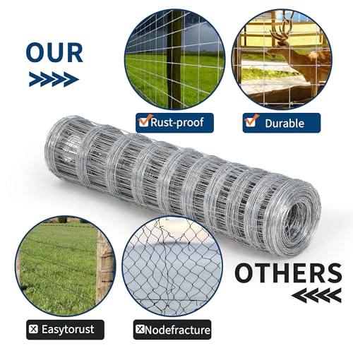 Livestock Fence, 5Ft x 328Ft Galvanized Wire Fencing, Cattle Farm Fence, Heavy Zinc Coated Deer Goat Cattle Fence for Farm Yard Livestock Protection - size: 5FT x 328FT