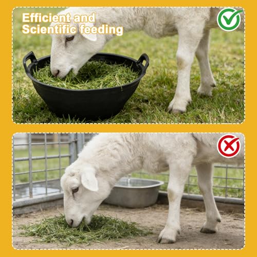 4Pcs Rubber and Plastic Feed Pan with Handle, 3 Gallon / 12 Quart | Plastic Feed Pan Utility Horse Feed Bucket for Cats Dogs Goats Chicken Dust Bath Container Animal Feeding Watering Bowl