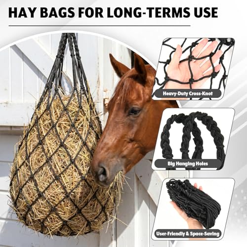 2 Pcs Hay Bags for Horses, 40" Hay Net Heavy Duty Nylon Mesh Bag Hanging Slow Feeder for Goats Sheep, Livestock Supplies for Horses Stable, Stall, Trailer, 2.36" x 2.36" Holes