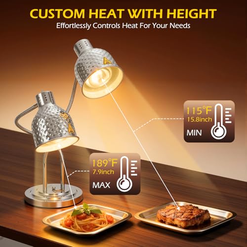 Dyna-Living Food Heat Lamp, 2-Head Adjustable Heat Lamp for Food Commercial Electric Food Warmer Lamp Catering Warming Lights for Buffet Parties Restaurant Kitchen, 500W - color: Silver