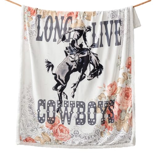 Paseo Road Indigo Hill by HiEnd Accents Rodeo Revival 54x68 Throw Blanket | Long Live Cowboys Floral Medallion Print, Rustic Southwestern-Style Western Fleece Blanket for Camping - color: Long Live Cowboys