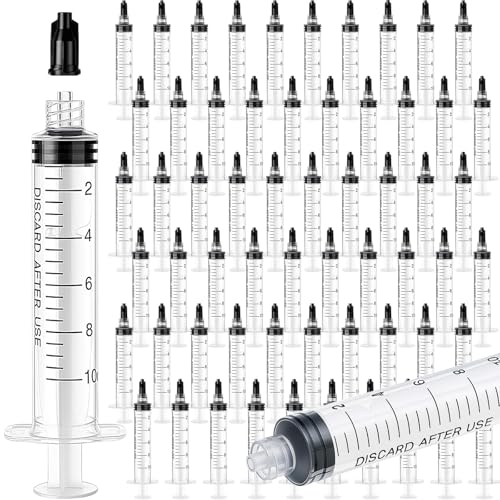 TrelaCo 50 Pack Syringe Without Needle Disposable Plastic Syringes with Cap Measuring Dispensing Tools Individually Sealed for Pets Feeding(10 ml) - size: 10 ml