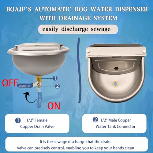 Automatic Dog Water Dispenser, Outdoor Chicken Waterer with Drain Valve, Easy Cleaning, Stainless Steel Auto Livestock Water Bowl with Float Valve, Self Drinking Trough for Horse (1 Gallon) - color: Sliver