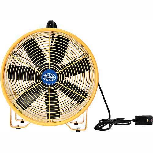 Global Industrial 12" Portable Ventilation Fan With 16'L Flexible Ducting | Confied Space Blower Fan, 2 Speed, 1640 CFM, 3/8 HP, 120V, High Visibility Yellow