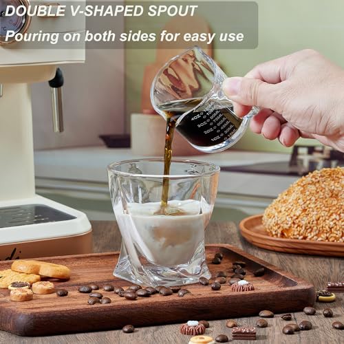 Ackers Etched Scale Espresso cup with Handle, Thickened Bottom and Wall, Double V-Shaped Spout,4OZ Milk Frothing Pitcher,120ML Milk Cup with Handle, Espresso Accessory (Pack of 2) - style: Engraved Graduations(Pack of 2)
