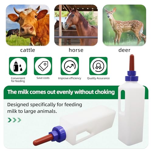 3L Large Capacity Calf Nursing Bottle Screw on (Blue-red-White) | Calf Bottle with Nipple,Food Grade PE Milk Feeding Bottle with Anti-Slip Handle,Livestock Farm Feeding Supplies - color: blue-red-white