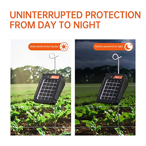 S65 0.065J Solar Electric Fence, 2 Miles Solar Fence Charger for Preventing Bears, Raccoons, Skunks Intruding, Solar Electric Fence Charger with Grounding Rod