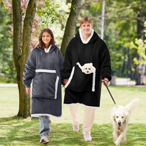 JOYWOO Black Wearable Blanket Hoodie,Oversized Cat Lovers Sweatshirt Blanket for Adult & Teens,Birthday Gifts for Women Men Mom Girl Boys,Cozy Fuzzy Sherpa Sweatshirt Blanket Giant Pocket Gifts,Small - color: Midnight Black, size: Small