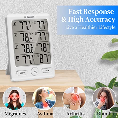 Geevon Indoor Outdoor Thermometer Wireless with 3 Remote Sensors, Digital Hygrometer Indoor Thermometer, Temperature Humidity Monitor Gauge with 200FT/60M Range - color: White