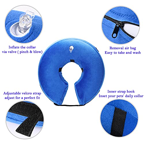 Inflatable Dog Collar, Soft Dog Cone for Dogs After Surgery, Adjustable Blow up Donut E-Collars for Small Medium Large Dogs and Cats - color: Blue, size: Small (Neck: 6"-11")
