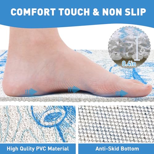 Square Shower Mat Non Slip: 24 x 24 Inch Extra Large Shower Mats with Drain Hole in Middle - PVC Loofah Anti Slip Shower Floor Matt for Inside Shower - color: Blue Starfish, size: 24" x 24" (Square)