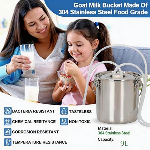 9L Goat Milking Machine, Rechargeable Battery Adjustable Pulse Vacuum Electric Goat Milking Machine,Portable Milking Machine,Individual Pulsation Adjustment, Udder Protection - size: 9L Goat