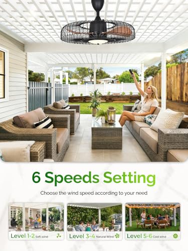 Orison Outdoor Ceiling Fans with Lights for Patio, 24" Weatherproof Ceiling Fan, Gazebo Fan Remote & APP Control, 3CCT Dimmable,Caged Plug in Ceiling Fan with Hanging Hook for Pergola Porch Canopy