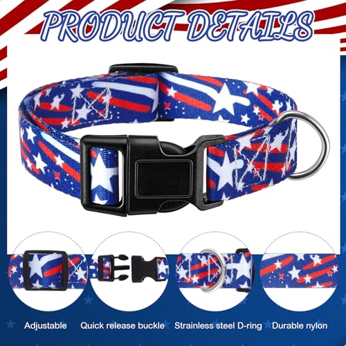 2 Pack Patriotic Goat Collars with Bells, Red White Blue Adjustable Nylon Sheep Collar 13.7-20.5 in, Loud Copper Bell Grazing Collar for Goats Lambs Sheep Calves Accessories - style: Independence Day