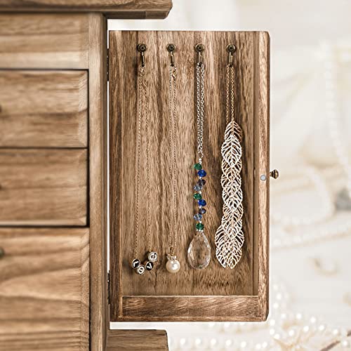 Emfogo Jewelry Box for Women, Rustic Wooden Jewelry Boxes & Organizers with Mirror, 4 Layer Jewelry Organizer Box Display for Rings Earrings Necklaces Bracelets (Rustic Brown) - color: Rustic Brown