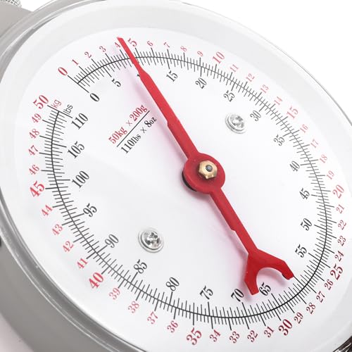 Precision Hanging Scale, 110 LB / 50KG Luggage Weight Scale | Spring Dial Weight Scale Large Fish Scale, Mechanical Kitchen Weighing Food Scale for Market, Feeding, Kitchen
