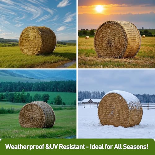 Round Bale Hay Net for Horses, Durable Knotless Nylon Slow Feeder,6x6 ft, Reduces Hay Waste, Ideal for Outdoor Use, Promotes Healthy Digestion (6 * 6FT) - size: 6*6FT