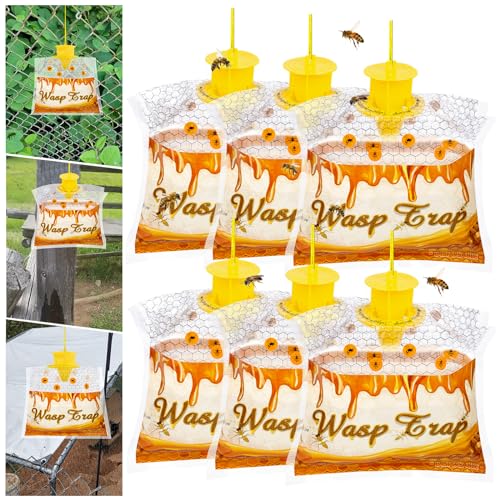 6 Pack Disposable Wasp Traps Outdoor Hanging Bags | Weatherproof Carpenter Bee Traps for Outside, Hornet & Yellow Jacket Trap, Wasp Catcher for Patio Garden Yard - size: 6 Pack