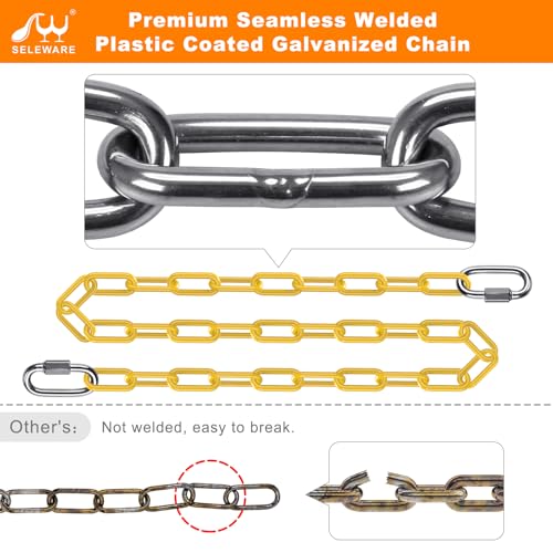 SELEWARE 2Pcs 40" Hanging Swing Chain Yellow Plastic Coated Hanging Chains | 1000LB Capacity Porch Swing Chain with 4 Carabiners, Hammock Hardware Kit for Hanging Chair, Punching Bag, Indoor Outdoor Gym - color: Yellow, size: 40" (2 Pcs)
