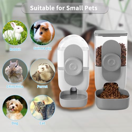 Lemtrflo Rabbit Feeder, Bunny Water Bottle Dispenser, Pet Cage Food Bowl | Suitable for Rabbits, Guinea Pigs, Ferrets, Cat and Other Small Pets - color: Gray