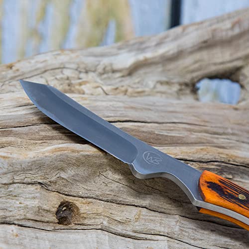WHISKEY BENT HAT CO. Sendero Caper 440 Stainless Steel Fixed Blade Knife w/Leather Sheath (Sawmill) - color: Sawmill