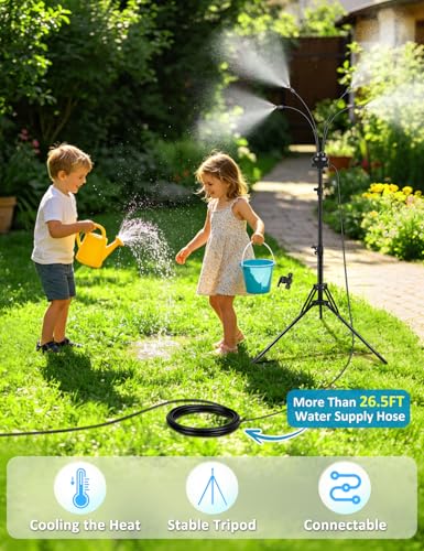 Standing Misters for Outside Patio, Adjustable Height 5.25FT Misting System for Cooling Outdoor, Portable Water Mister with 26.5FT Misting Line for Garden, Backyard,BBQ Party Pool Water Playing