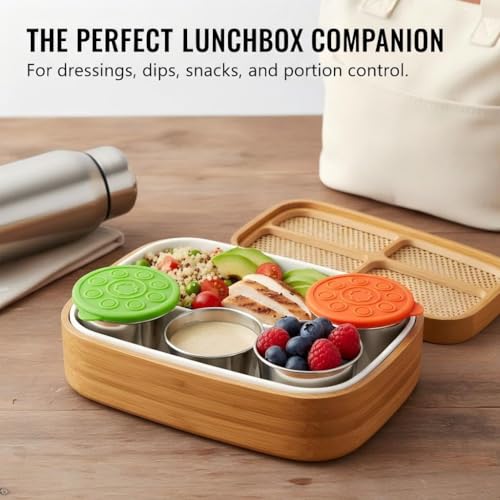 6pcs 1.6oz Stainless Steel Condiment Cups with Leak-Proof Lids - Perfect for salads, dips, and sauces. Portable design ideal for picnics, travel, and meal prep. Reusable & easy to clean - size: 1.6ounce