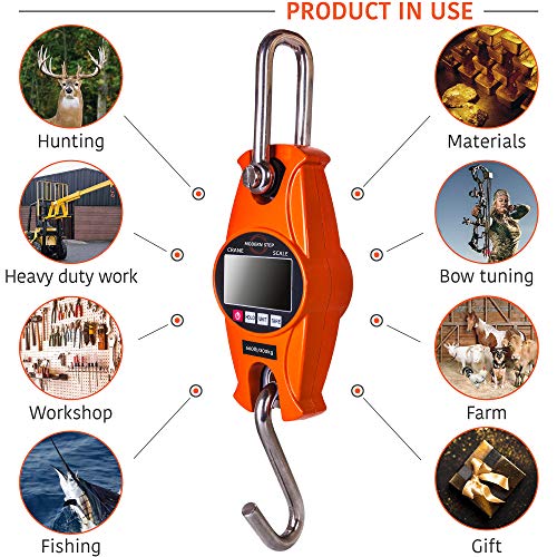 Digital Hanging Scale 660 LB 300 KG Cast Aluminum Case - Professional Heavy Duty Waterproof Fish Scale - Portable Durable Crane Scale for Luggage Weight Suitcase Hunting Farm Bow Fishing Scale - color: Orange, size: Heavy Duty