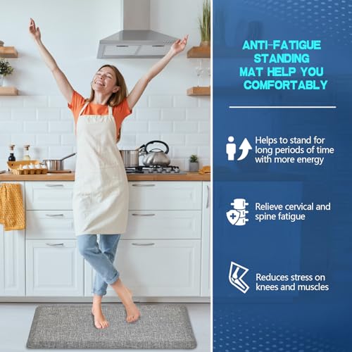 Anti Slip 3/4 inchs Anti Fatigue Kitchen Floor Mat, Ergonomic Comfort Standing Mat, Waterproof Kitchen Runner for Home, Kitchen, Office, Laundry, Garage (Light Gray, 20" x 32" -0.75") - size: 32"L x 20"W x 0.8"Th