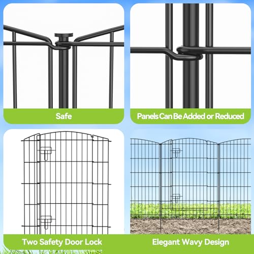 INJOPEXI Decorative Garden Fence 6 Panels 13ft (L)×36in (H) Animal Barrier Fences with 5 Panels + 1 Gate, No Dig Garden Fencing Rustproof Metal Wire Temporary Rabbit Dog Fence for Patio Outdoor Yard - size: 6 Panels 13ft(L)-36"(H) - With Gate