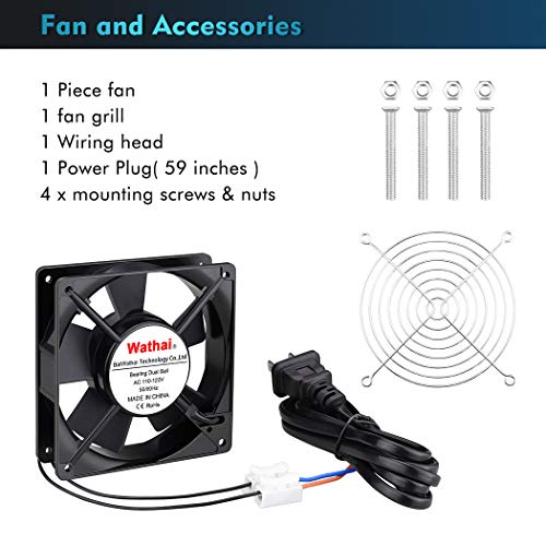 Wathai 120mm AC AXIAL Exhaust Fan 110V 120V Dual Ball for DIY Cooling | Dual Ball Heavy-Duty Fan for DIY Cooling Ventilation Exhaust Projects 120mm x 25mm - style: 120x120x25mm