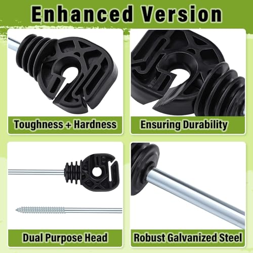 Tandefio 25 Pcs Electric Fence Wire Insulator with 1 Pcs Insulator Socket Tool Screw in Insulator Black Wood Fence Post Insulator Long Arm Post Insulator for Animal Agricultural Garden Fence