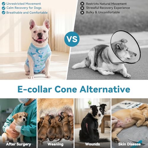 cyeollo Dog Surgery Recovery Suit, Surgical Onesie for Female & Male Dogs | Prevents Licking, Cone Alternative, After Spay & Neuter Body Suit, Protects Surgical Wounds, Easy Potty Access, 4-Way Stretch - color: Shark, size: X-Small (Back: 9"-11")