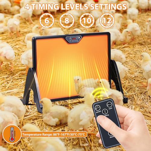 Serinar New Smart coop Heater with Remote Control, Built-in Adaptive Temperature Sensor, Adjustable Temperature, brooder Heating Panels with Timer and Lighting, brooder Panels to Keep Poultry Warm