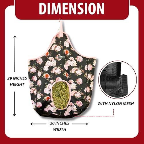 Jeffers Expression Top Loading Hay Bag for Horses & Livestock – Durable 600 Denier Hanging Hay Feeder, Water Resistant with Mesh Bottom, Easy Hanging Snap for Stall, Trailer, Travel - Rose Garden - color: Rose Garden