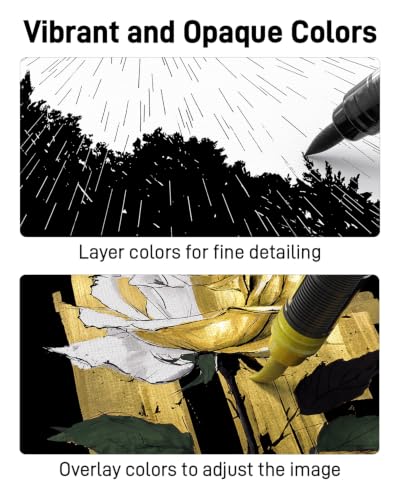 JusArt 3 Gold Acrylic Paint Markers Brush Tip, Automatic Ink Control | Water-Based Metallic Markers, School Classroom Use, Waterproof Acrylic Pens for DIY Art & Crafts -Fabric, Wood, Rock, Plastic - color: Gold
