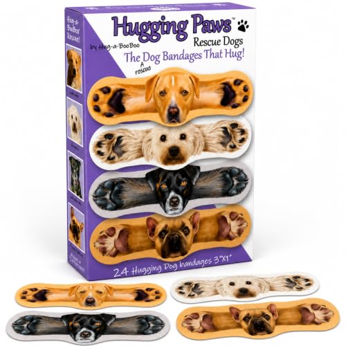Hugging Paws Bandages from Hug-a-BooBoo, Adorable Dog Bandages that Hug! Fun Novelty Wound Wraps Feature Paintings of Actual Rescue Dogs! Great Dog Lover Gift! French Bulldog, Poodle, Lab, Mix 24 Ct - size: 24ct, style: Dogs