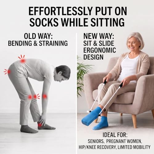 Sock Aid Kit No Bend with Retractable Shoehorn for Seniors Limited Mobility