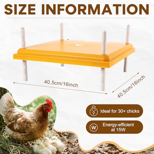 Riakrum Large Chick Brooder Heating Plate 16" x 16" Brooder Heater for 50 Chicks with Adjustable Height Poultry Heating Plate Constant Temperature 131°F Safe Heat Lamp for Ducklings and Quail