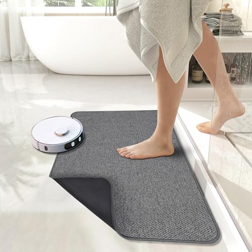 Bath Mat,Ultra Thin Bathroom Rugs,Rubber Bath Mats for Bathroom,Bath rugs | Non Slip,Quick Dry,Machine Washable,Low Pile,Absorbent,Shower Outside,Sink,Bathroom Decor Accessories.Dark Grey,17x27(2 Pack) - color: Dark Grey, size: 1'5" X 2'3" (2 Pack)