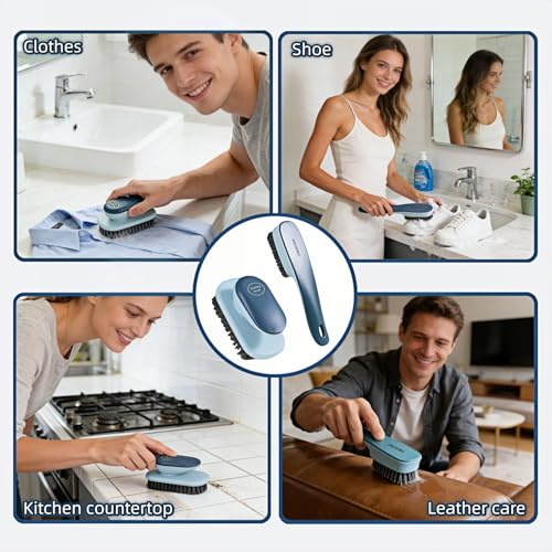 Ergonomic Shoe & Clothing Brush Set (2-Piece) - Heavy Duty Stain Remover with Non-Slip Grip, Hanging Hole for Storage | Bathroom Tile Grout Scrubber, Kitchen Cleaner, Carpet Spotter