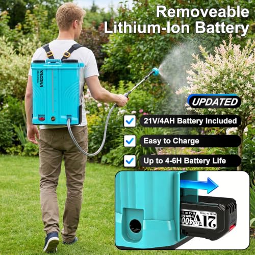 Backpack Sprayer Battery Powered 5 Gallon, 100 PSI Electric Garden Sprayer with Wash Bottle & Mixing System & 6 Nozzles for Lawn, Garden, Yard, 4.0Ah Battery & Charger Included | Wash Bottle & Mixing System & 6 Nozzles for Lawn, Garden, Yard, 4.0Ah Batter