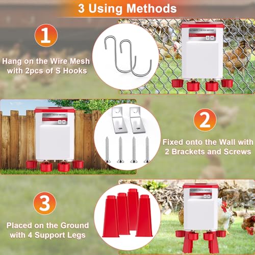 Automatic Chicken Waterer 2 Gallons, Float-Controlled Chicken Water Feeder with 4 Water Cups, 158.4-Inch Hose with 3/4'' and 1/2'' Ends, Large Poultry Waterer for Chick Quail Duck Turkey, Red - color: Red
