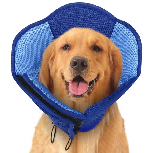 Dog Cone - Soft Cone for Dogs to Stop Licking, Pet E-Collar Alternative After Surgery, Adjustable Pet Recovery Collar for Wound Healing, Dark Blue Large - color: Dark Blue, size: Large