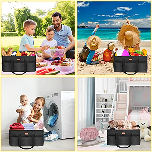 LHZK Stand Up Extra Large Utility Tote Bag with Lid, Utility Tote Bag with Metal Wire Frame and the Sides Rinforced, Reusable Grocery Bags Foldable, Beach Bag, Car Tote (Black) - color: Black, size: 22.5''x10.3''x12''-1 Pack