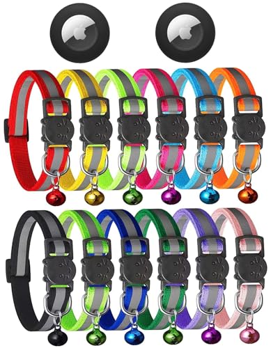14 Pack Airtag Cat Collar Reflective-Breakaway with AirTag Holder and Bells,Adjustable 7.5''-12.5'',Safety Kitten Collar, Ideal for Girl Boy Cats,Pet Supplies,Stuff(12 Colors and 2 AirTag Holders). - size: Adult Cat 7.5''-12.5'' (with 2 Airtag Holders)