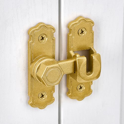 Gold Aluminum Alloy 90/180 Degree Gate Lock,Barn Door Latches | Flip Gate Latches,Right Angle Door Lock Latch,Sliding Door Latches,for bedroom,garage,window,pet enclosures,drawer,cabinet - color: Gold
