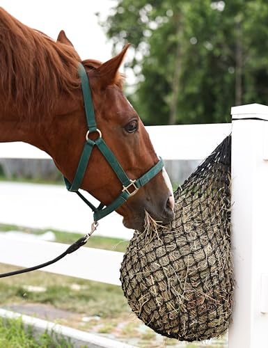 Tackmore 2pcs 36’’ Length Slow Feed Hay Nets for Horses & Livestock Easy to Hang Hay Bags for Horses with Drawstring Closure-Black 1.75" (Slow Feed) - size: 1.75"