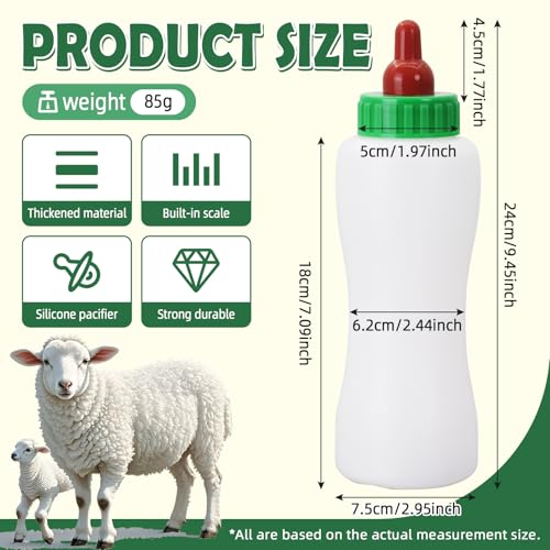 Lamb&Goat Feeding Bottle 2Pcs 500ml Lamb Nipple and Bottle Reusable Small Animal Care Milk Bottle for Farm Supplies